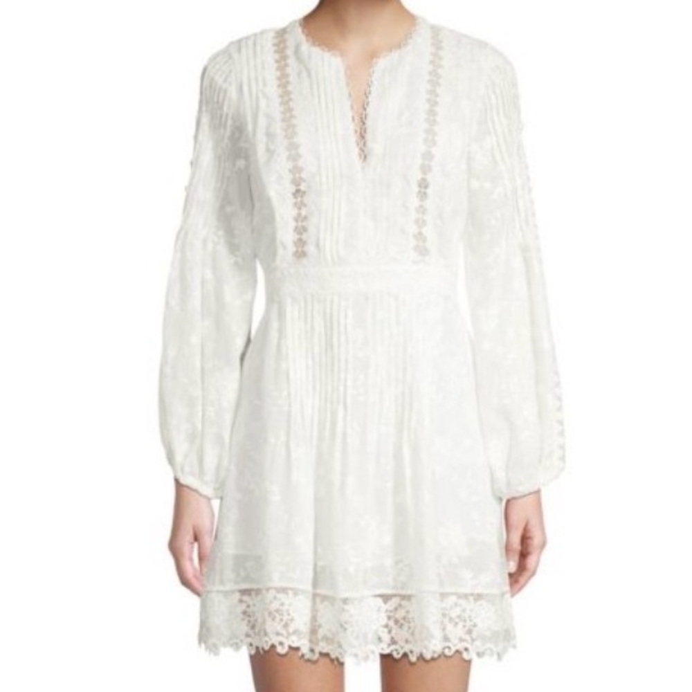 ALEXIS Artemis white floral appliqué mini dress.